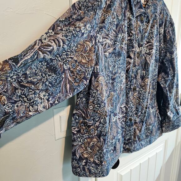 Vintage Westbound Jacket Womens 3X Blue Floral Tapestry Y2K Preppy Cottage - Picture 4 of 10